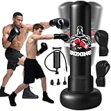 Qoosea Sacco da Boxe per Adulti, 180 cm Stabile Pungiball Adulti Gonfiabile con Guantoni da Boxe, Sacchi da Boxe Gonfiabile per Pratica di Taekwondo Muay Thai Karate MMA Fitness