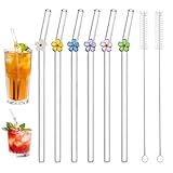 6 cannucce in vetro riutilizzabili, cannucce in vetro curvo con 2 spazzole per la pulizia per frullati, frappè, succhi, tè (Style 2)