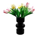 Vaso in vetro geometrico, moderno vaso idroponico, vaso di vetro a tulipano, vaso decorativo per casa, ufficio, matrimonio (nero)