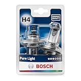 Bosch Lampadine Alogene H4 (472) Pure Light, 12V 60/55 W, Ricambio di Qualità Originale - Attacco P43t - Confezione da 2 Lampadine