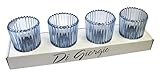 Set da 4 Porta tealight rigato in vetro colorato - Colore Azzurro - Diametro 6,3 cm Altezza 6,5 cm - Cereria Di Giorgio