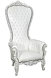 Biscottini Poltrona Trono Barocco Bianco - Poltrona Reale in Legno Massello Fatta a Mano - Poltrona da Sposa - Poltrona Gigante Schienale Alto - Sedia Trono - Poltrona Tronetto Salotto 185x90x95 cm