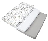 Medi Partners Lenzuola Lettino Set 3 Neonato 60x120-100% Cotone Lenzuolo con Angoli Culla Coprimaterasso fitted Materassino Sheet Letto Bambino Lenzuolino (Cervo E Scoiattolo-Bianco-Grigio)