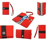 DFV mobile - Cover Premium with Color Line Design with Card Case Compatibile con QIKU F4 - Red