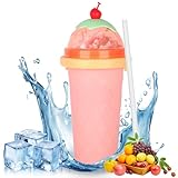 CIOXSOIO DIY Slushy Cup, Frozen Squeeze Cup in Silicone, Slushy Maker Cup con Cannuccia e Cucchiaio 2 in 1, Fai Da Te Homemade Smoothie Cup, Riutilizzabile Coppa Frullato Congelato, Rosa