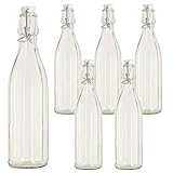 BuyStar Set di 6 Bottiglie in Vetro Trasparente da 1 LT per Acqua, Olio e Bevande, con Tappo a Chiusura ermetica