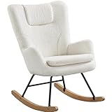 Yaheetech Sedia a Dondolo Relax Poltroncina Imbottita Poltrona Casa Rivestimento in Tessuto 70 × 82,5 × 95,5 cm Base Dondonlante Legno per Soggiorno/Camera da Letto 70 × 82,5 × 95,5 cm Bianco