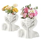 Body Art Face - Set di 2 vasi decorativi in ceramica per erba della pampa grande e piccolo vaso per fiori – Vaso per corpo e decorazione da tavolo – unico set di vasi bianchi con design a testa