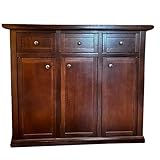 Mar.c.a. Design - Credenza Arte Povera 3 Ante 3 Cassetti in Legno Noce Scuro 100x40x88 cm - Madia Legno Made in Italy