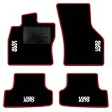 QUEMAR Tappetini Auto compatibili con Audi A3 8V e Hybrid 2012-2019 / Kit Tappeti Moquette e Gomma su Misura (Set 2 Anteriori +2 Posteriori)/ Ricami e Colori Personalizzati (Bordo Rosso, 4 Ricami)