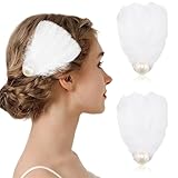 2 Pezzi Piume per Capelli, Fermaglio Capelli Piuma alla Moda, Piume Capelli Accessori alla Vintage, Fermaglio Cigno, Universali per Donne e Ragazze, Carnevale, Feste in Maschera, Cene (bianco)