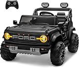 Ford Bronco Raptor 24V Maxi Fuoristrada 2 Posti Auto Macchina Elettrica per Bambini Telecomando Luci a Led Bluetooth Ammortizzatori Carico Massimo 60 Kg Nero