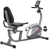 HOMCOM Cyclette da Casa con 8 Livelli di Resistenza, Cyclette Orizzontale Recumbent con Ruote, Monitor LCD e Seduta Regolabile, in Acciaio e ABS, per Home Gym Casa, 122-137x62x103cm, Grigio