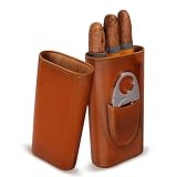 SUNOYA Portasigari Da Viaggio, Humidor Sigari In Pelle, Porta Sigari Da Viaggio, Sigaro Custodia Da Viaggio Custodia Per Sigari Con Tagliasigari Per 3 Sigari, Regali Di Natale Per Uomini (Marrone)