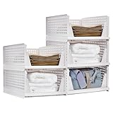 BOPEUY Cassetti Armadio Plastica, 5pcs Cassetti Impilabili Per Armadio, Organizer Armadio Salvaspazio, Contenitore Pieghevole Impilabile, per Vestiti, Camera da letto, Bagno| Bianco | 43x33x18cm