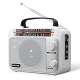 Audiocrazy Radio Portatile AM/FM/SW1-2 Multibanda Radio con Batteria Ricaricabile da 1800 mAh, Cavo AC o Radio FM Portatile a Pile, Altoparlanti，Jack Per Cuffie, Ingresso AUX Bianco