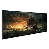 bilderfelix Quadro su tela Vecchia nave a vela sfida le onde del mare in tempesta - Tela 120x40 cm - Panorama