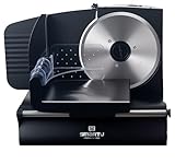 Affettatrice Elettrica SMART·J Premium 200W con Lama Acciaio Inox 19 cm – Taglio Regolabile 0-15 mm, Design Compatto Nero, Piedini Antiscivolo, Ideale per Carni, Formaggi, Pane e Verdure
