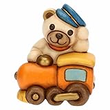 THUN, Bomboniera Teddy Motors su Trenino in Ceramica Decorata a Mano, Linea Bomboniere, 5.4x4.5x6.5 cm h
