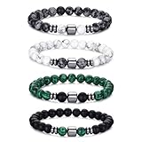 RANKEEF Set di Braccialetti con Perline da Uomo in Pietra Naturale Elasticizzata con Pietra Lavica Occhio di Tigre da 8 mm