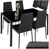 TecTake® Set di Mobili per Sala da Pranzo, 4 Sedie in Similpelle Resistente, Tavolo con Piano in Vetro, Design Moderno, Piedini SalvaPavimento, Ideale per Cucina e Soggiorno - Nero