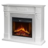 Camino elettrico caminetto da terra TRUMAN Bianco effetto marmo L121 x P38 x H108