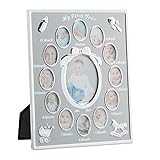 Relaxdays Cornice Portafoto Multipla per Bambini, Primo Anno, da 0 a 12 Mesi, da Appoggio, Carta, Argento, 29 x 24 cm