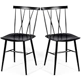 GIANTEX Set di 2 Sedie da Pranzo, Sedia con Schienale e Poggiapiedi, Struttura Robusta in Ferro, Ogni Sedia Portata 150kg, Design Industriale senza Braccioli, Ideale per Bistro, Giardini e Bar, Nero