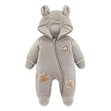 JiAmy Tuta da Neve Invernale per Neonato Bambino Bambina, Ciniglia Pagliaccetto Addensare Abiti Tute Invernale Tutina Neonati Neonata Maschio Grigio 0-3 Mesi