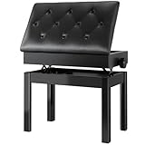 Sgabello Pianoforte Regolabile in Altezza 56x33x58CM, Panca Pianoforte con Spazio di Archiviazione, Sgabello per Pianoforte Carico Massimo 150KG, 4 PCS Gambe Pianoforte Legno Massello, Nero