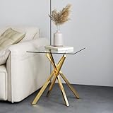 GOLDFAN Piccolo tavolino in vetro con gambe dorate per soggiorno tavolino quadrato moderno comodino contemporaneo per camera da letto