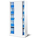 Jan Nowak Armadio per ufficio Archivio con Ante Scorrevoli Metallo 4 Ripiani Verniciatura a Polvere Bloccabile 185 cm x 90 cm x 40 cm (Bianco)