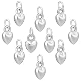 PH PandaHall 10pz Ciondoli A Forma di Cuore in Argento Sterling 925 Ciondoli Cuore 3D, Pendenti A Forma di Cuore Gonfio per Collane Creazione di Gioielli Fai Da Te, 6.5x4x3mm