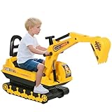 HOMCOM Escavatore Ruspa Giocattolo Cavalcabile per Bambini max. 30 kg con Schienale, Braccio Mobile e Vano Contenitore, 78x24x58.5cm