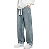 Pantaloni in denim da uomo vestibilità ampia jeans con coulisse elastico in vita pantaloni larghi gamba dritta pantaloni jeans in denim pantaloni casual da strada pantaloni leggeri per il tempo libero