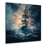 Quadro moderno stampa su tela nave a vela in tempesta paesaggio marino canvas Dimensione 40x40x2cm