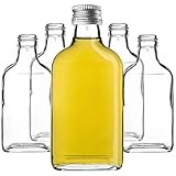 KADAX Fiaschetta da 200 ml, 50 pezzi, piccole bottiglie di vetro con tappo a vite, flaconcini, bottiglie vuote da riempire, mini bottiglie di liquore, grappa (argento)