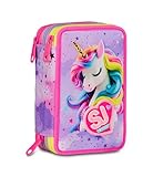 SJ GANG STYLE JAM GANG Astuccio Scuola 3 Zip Fable Journey, Rosa, Portapenne Triplo Scomparto Completo Di Penne, Matite, Colori, Accessori Zaino, Scuola Elementare, Bambina