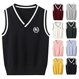 Uniforme scolastica maglione gilet per ragazzi ragazze scollo a V bordo bianco blocco di colore senza maniche maglia pollover top autunno inverno alla moda preppy gilet vestiti, Grigio, 12-13 Anni