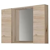 Liberoshopping Specchio bagno contenitore in legno a 2 ante con faretto LED 81x60x16 cm (Quercia Naturale)
