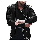Giubbotto Pelle Uomo, Leggera Sottile con Tasca sulle Maniche Giubbotto Bomber Giaccone Giacca Chiodo Pelle Biker Motociclista Giacca Pelle Uomo Primavera Giacca Bomber Giacca Uomo Elegante