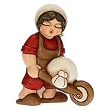 THUN - Statuina Presepe Uomo con Carriola - Decorazioni Natale Casa - Linea Presepe Classico, Variante Rossa - Ceramica - 6 x 4 x 8 h cm