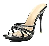 Hanfike Sandali da donna con tacco alto a spillo eleganti e sexy, M003 Nero, 37.5 EU