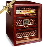 Marvero Humidor per sigari artigianali, sigari Humidor per sigari in legno di cedro per 150 sigari con igrometro digitale, 3 cassetti grandi, 3 umidificatore sigari