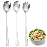 APOMOONS Posate per Insalata,Cucchiaio da Insalata,Forchetta da Insalata Posate per Insalata in Acciaio Inossidabile Kit de Posate da Insalata Adatto per Cucina Hotel Ristorante Festa 3 PCS (Argento)
