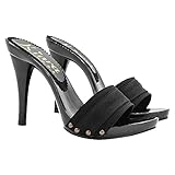 Sandali Neri Sexy Clogs Stiletto Made in Italy - KM7501-NERO (37 EU, Nero)