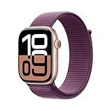 Apple Watch Series 10 GPS 46 mm Smartwatch con cassa in alluminio Oro rosa e Sport Loop Prugna - One Size. Fitness tracker, app ECG, display Retina always-on, resistente all’acqua