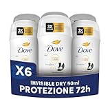 Dove Deodorante Stick Invisible Dry, Deodorante Antitraspirante, Formula Antimacchie, Protezione Fino a 72 Ore, Pro-Ceramide Technology, Ingredienti Idratanti, Deodorante Uomo e Donna, 6 Pezzi da 50ml