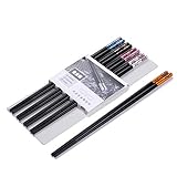 hopewey Bacchette in Lega da 5 Paia Bacchette da Cucina Giapponesi Bacchette da Cucina riutilizzabili Lavabili per Piatti da tavola Set da tavola con Lussuoso Nero Fatto a Mano 5 Colori C17