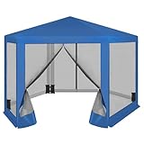 WOLTU Gazebo da Esterni, Pergolato da Giardino, Gazebo Pieghevole e Idrorepellente con Pareti Laterali a Zanzariera, Esagonale, per Campeggio, Feste, 3,8x3,3m, Set di 4 Sacchi di Sabbia, Blu